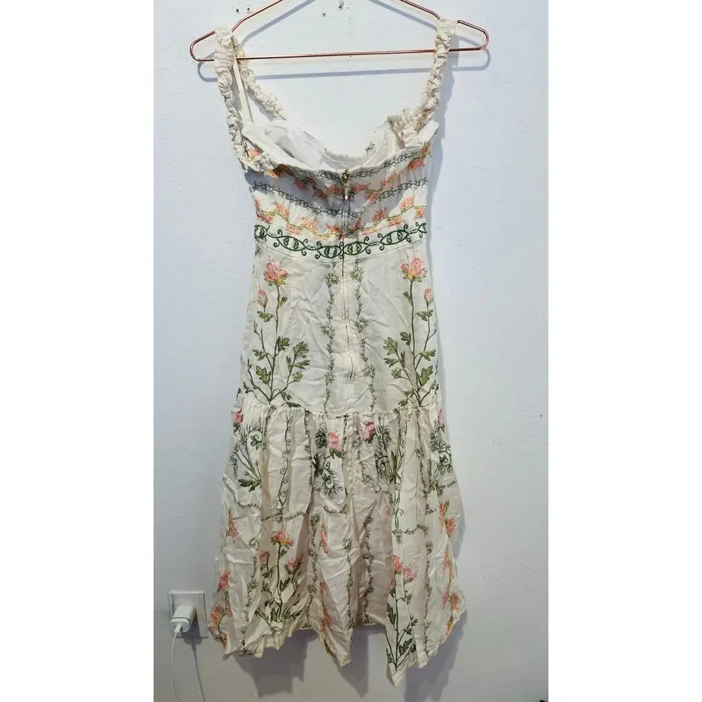 AGUA BY AGUA BENDITA Alma Nispero Oasis Floral Cream Pink Garden Midi Dress sz S - Picture 3 of 14